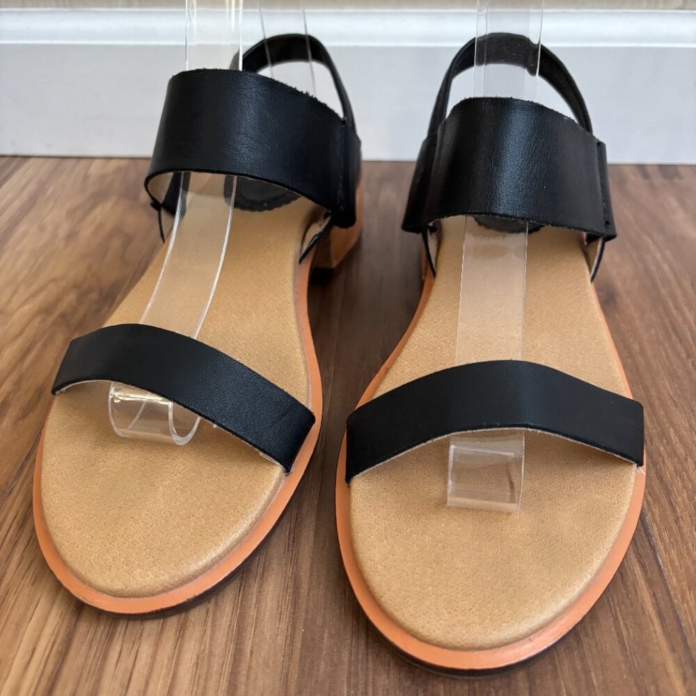 Anthropologie Leather Essential Black Latigo Halo Block Heel Sandals - Picture 5 of 10